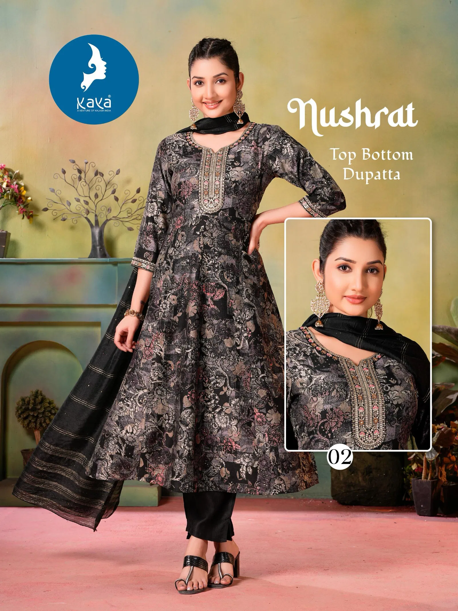 Nushrat By Kaya Veritcal Kurti With Bottom Dupatta Suppliers In India